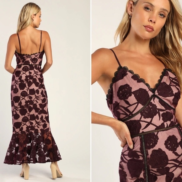 LULU's Wedding Prom Sexy Romantic Floral Lace Trumpet Mermaid Dress - Picture 4 of 4